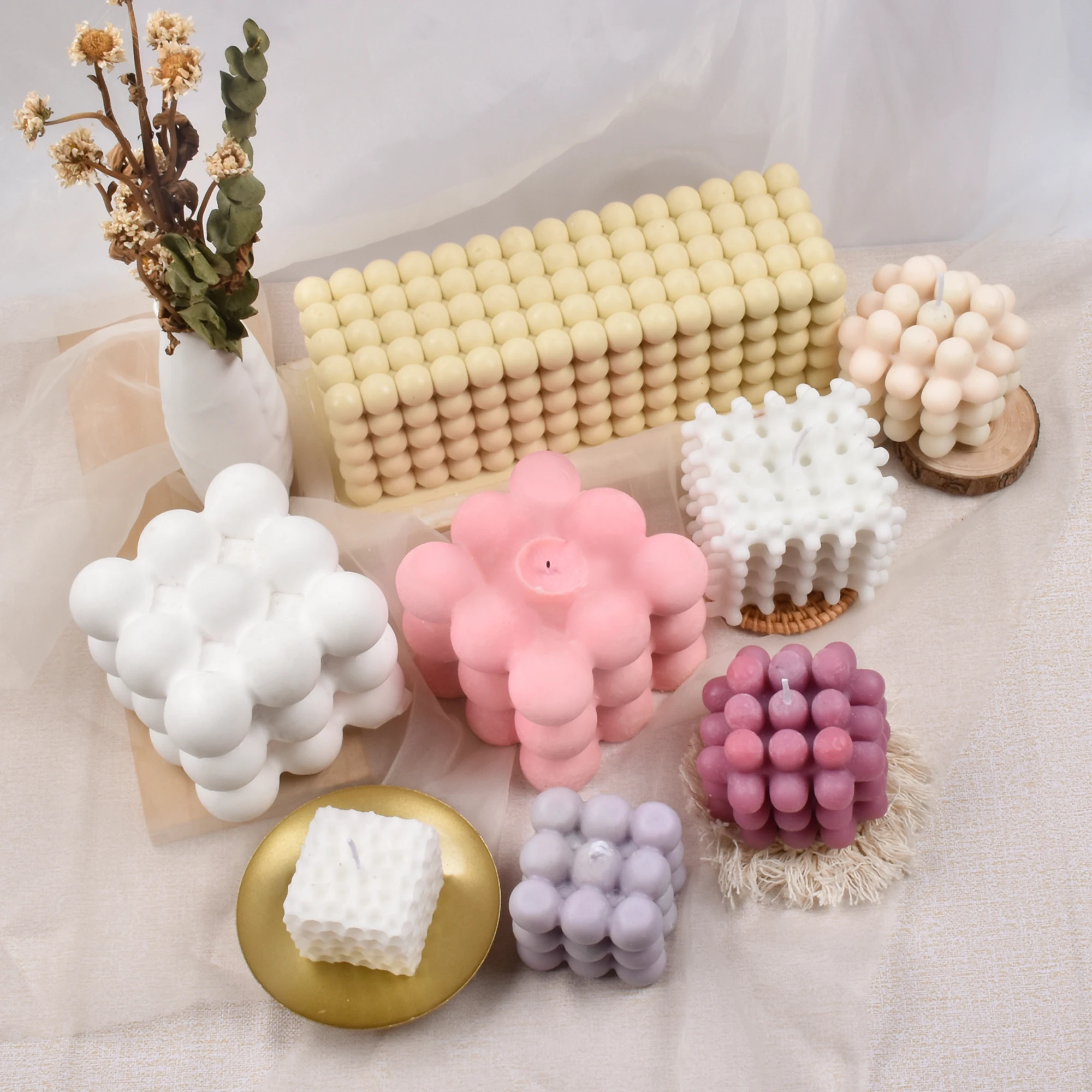

Bubble Style Silicone Candle Mold DIY Cuboid Aromatherapy Soap 3D Stereo Decorating Plaster Supplies Making Crystal Cinnabar