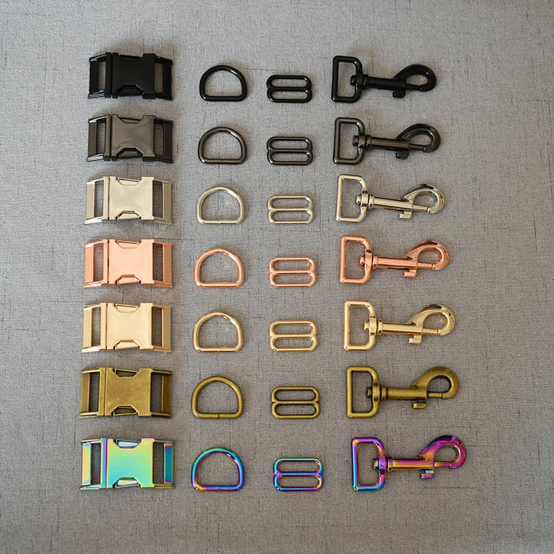 

1 set 25mm metal buckle Slider Adjustable Buckle D ring metal dog clasp Four pieces a set pet dog collar leash sewing accessorie