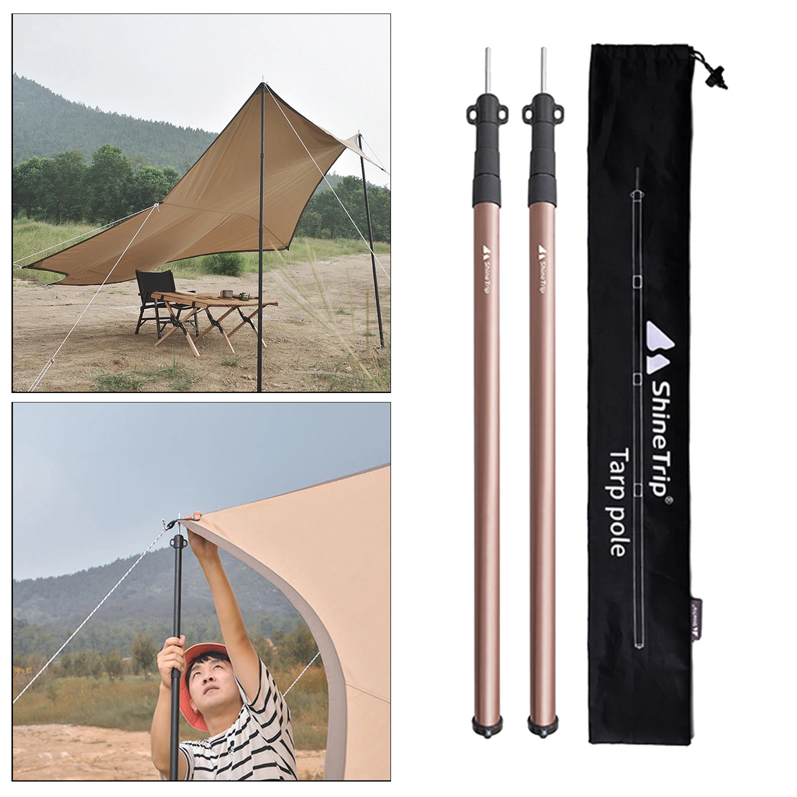 

2pcs Solid Telescoping Tarp Poles Universal 4-Section Tent Rod Building Pole