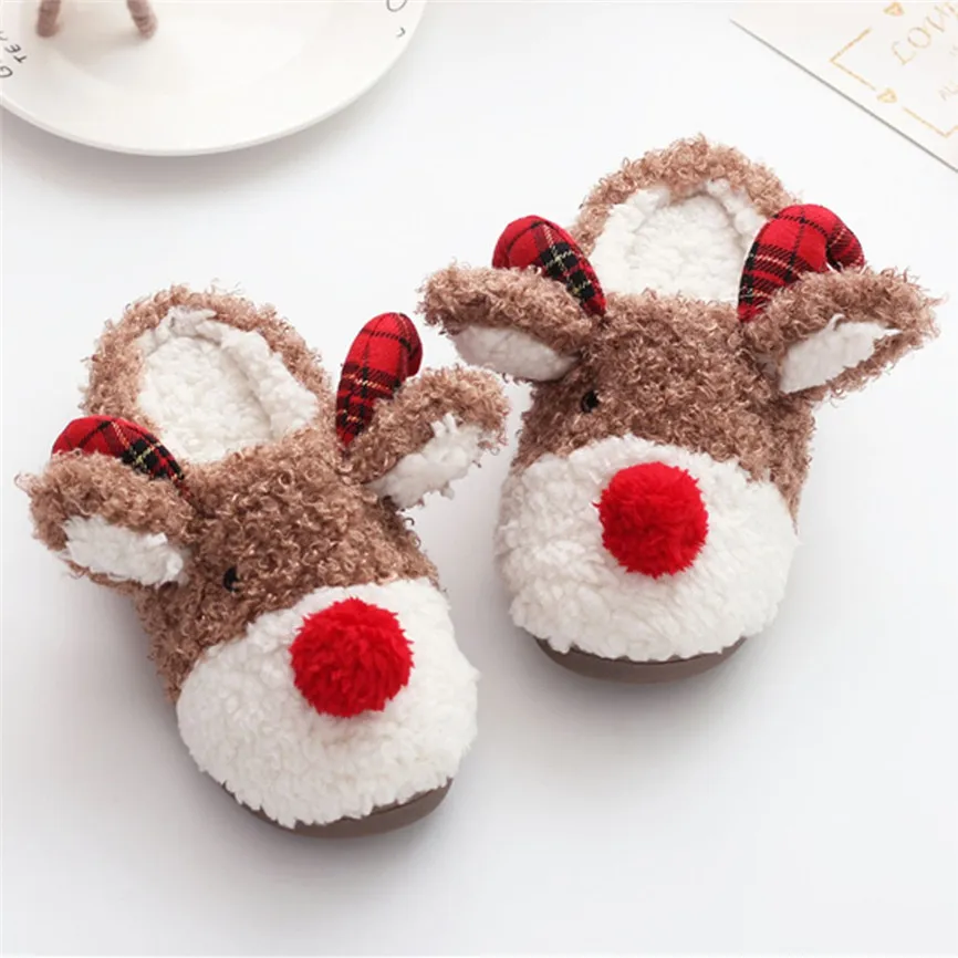 Милые Нескользящие тапочки из хлопка Moose женские теплые домашние меховые с