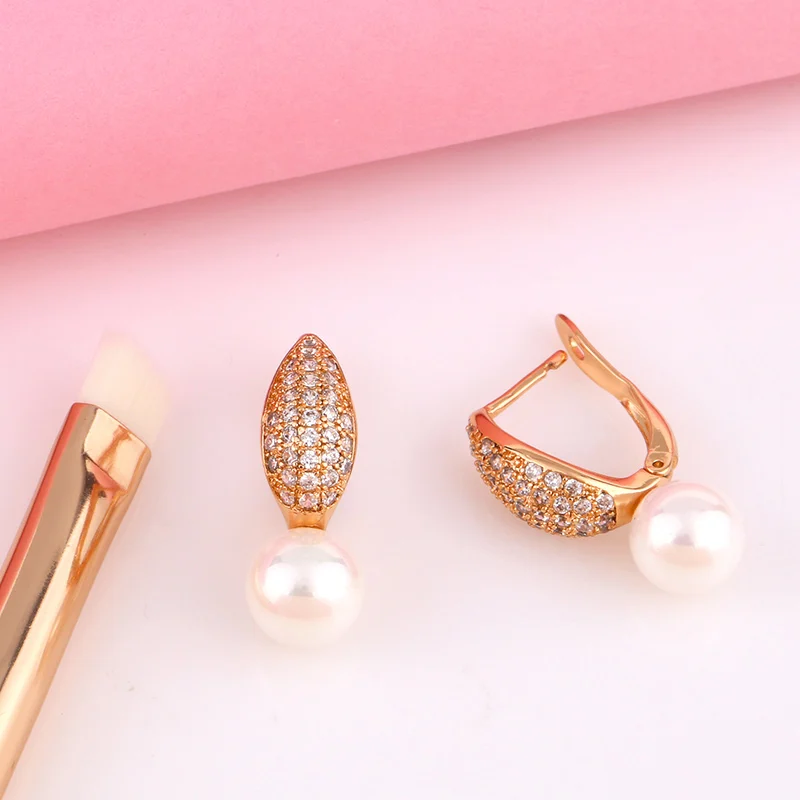 Роскошные хрустальные полые жемчужные серьги золотые 585 искусственные ювелирные