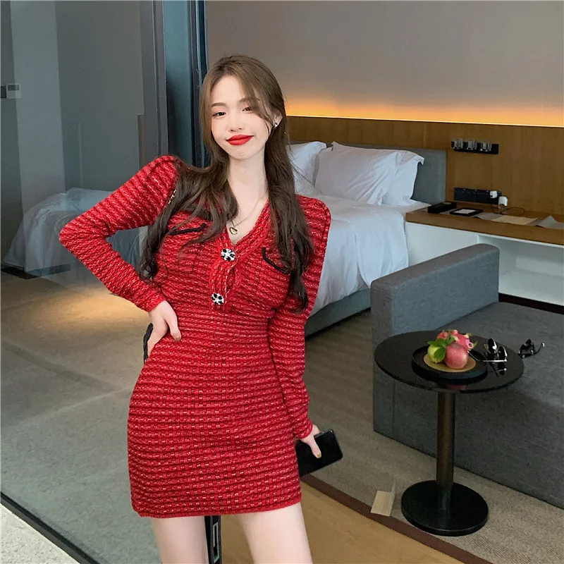 

Suit Women Autumn Winter Knit 2 Piece Dress Sets Fashion Single-breasted V-neck Sweater Cardigan&Mini Skirt Two Pieces Outfits