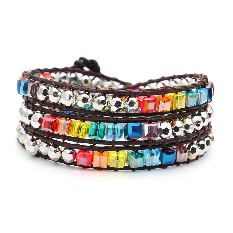 

Strand Wrap Bracelet with Natural Stones Multi Color Vintage Beads Weaving Statement Vegan Bracelet Jewelry