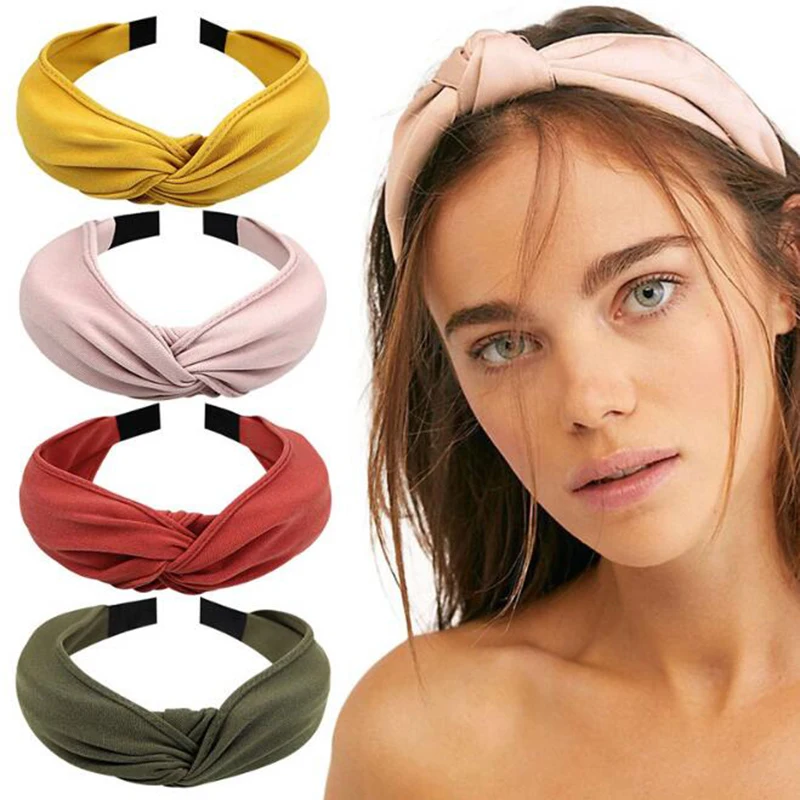 Простой однотонный тканевый ободок с перехлёстом для волос узлом аксессуары