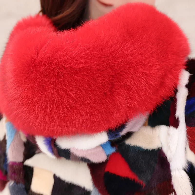 

Fur quality Real Superior Coat New Natural Mink Coats Colorful Fur Jacket Genuine Fox Fur Collar Hooded Women Winter Jackets s s