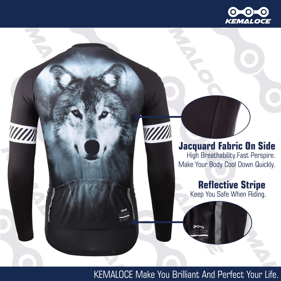 KEMALOCE Мужчины Велоспорт Джерси Черный волк велосипед с коротким рукавом и Лето
