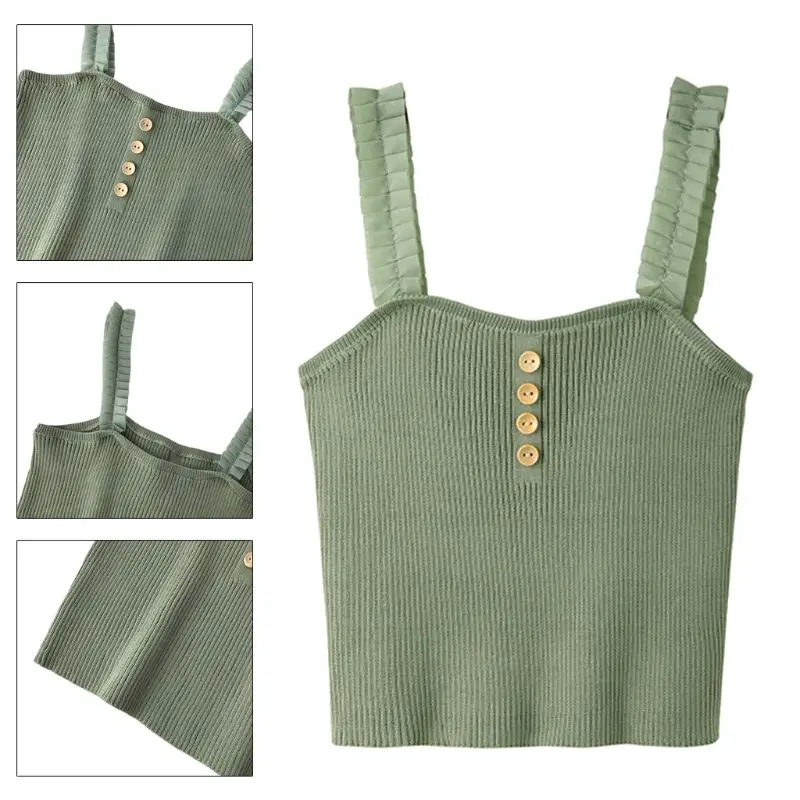 Женская летняя майка без рукавов с оборками и широкими бретельками трикотажная