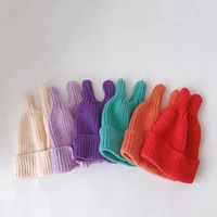 cute bunny ears childrens hats boys girls pure color warm knitted without eaves hat autumn winter new 6 colors