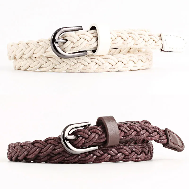 

Vintage Bohe Knitted Waistband Thin Narrow Buckle Strap Braided Waist Belt Solid Color Female Belt Dress Jeans Buckle Belt 2020