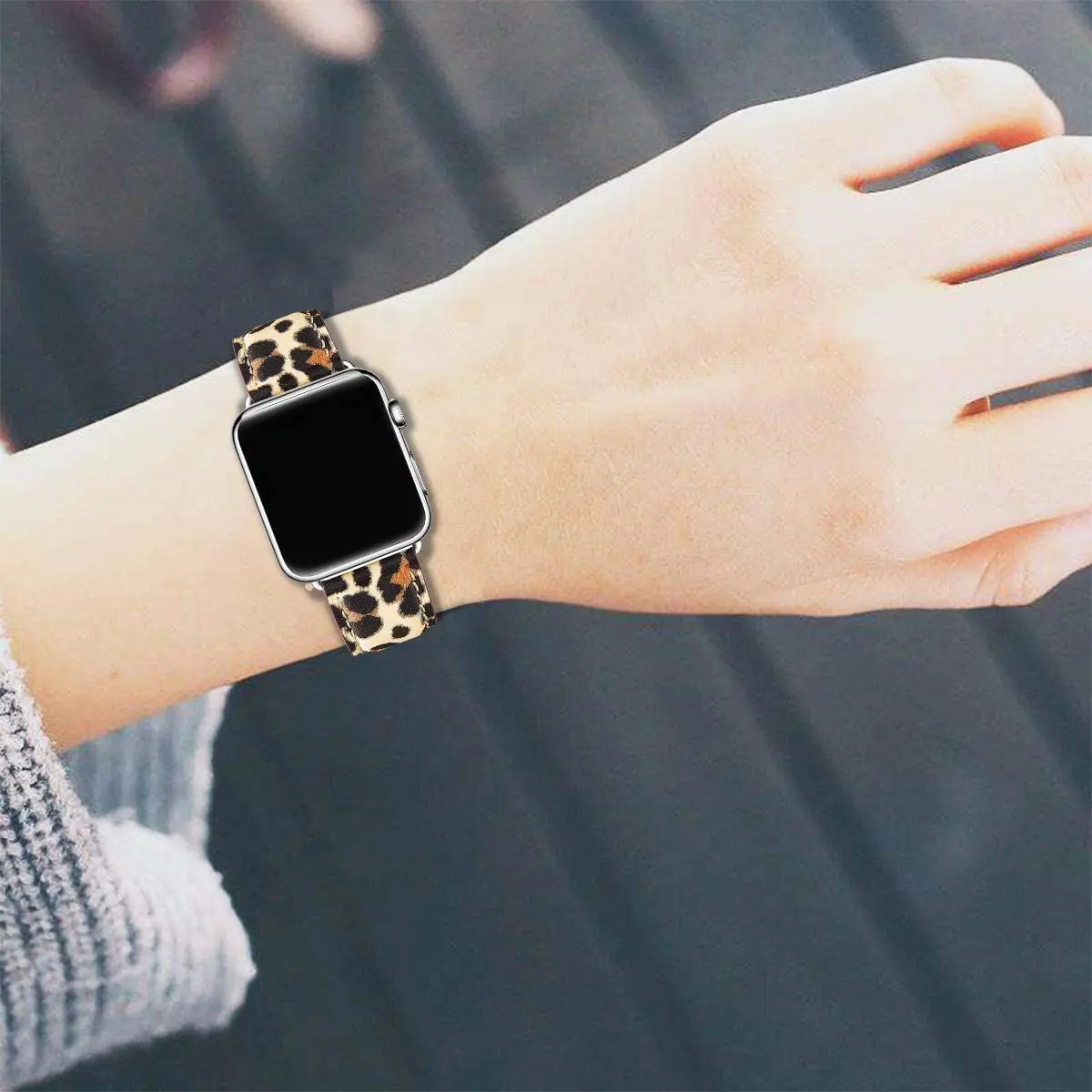 Apple Watch Band 38mm 40mm 42mm 44mm,Leopard Genuine Leather Replacement Band For Apple Watch Series 6/5/4/3/2/1iWatch SE