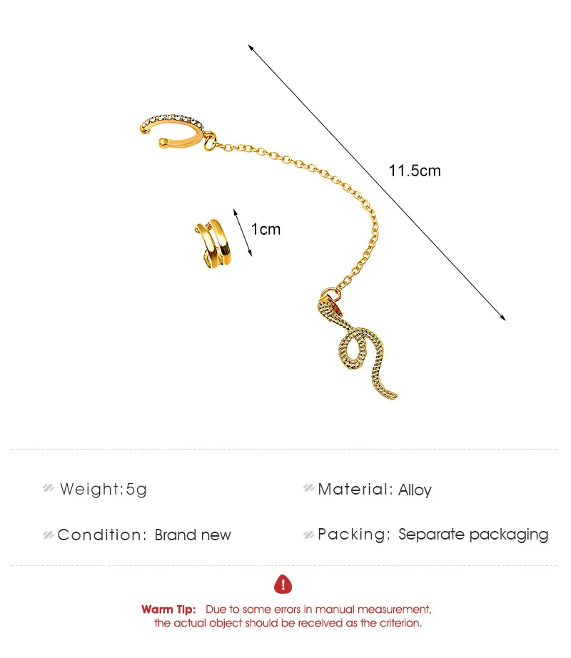 ZYZQ панк змея цепочка клипсы серьги без отверстий набор ретро имитация циркония в