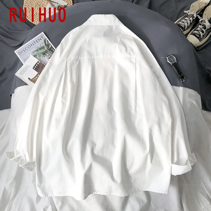 Рубашка RUIHUO Kiss с принтом Мужская винтажная белая рубашка мужская одежда |