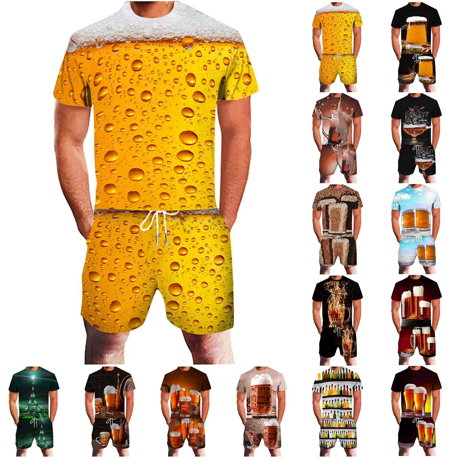 Мужские комплекты летняя спортивная одежда для отдыха бега 3d пива Мужская костюм