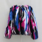 Куртка-бомбер женская из искусственного меха енота, разноцветная