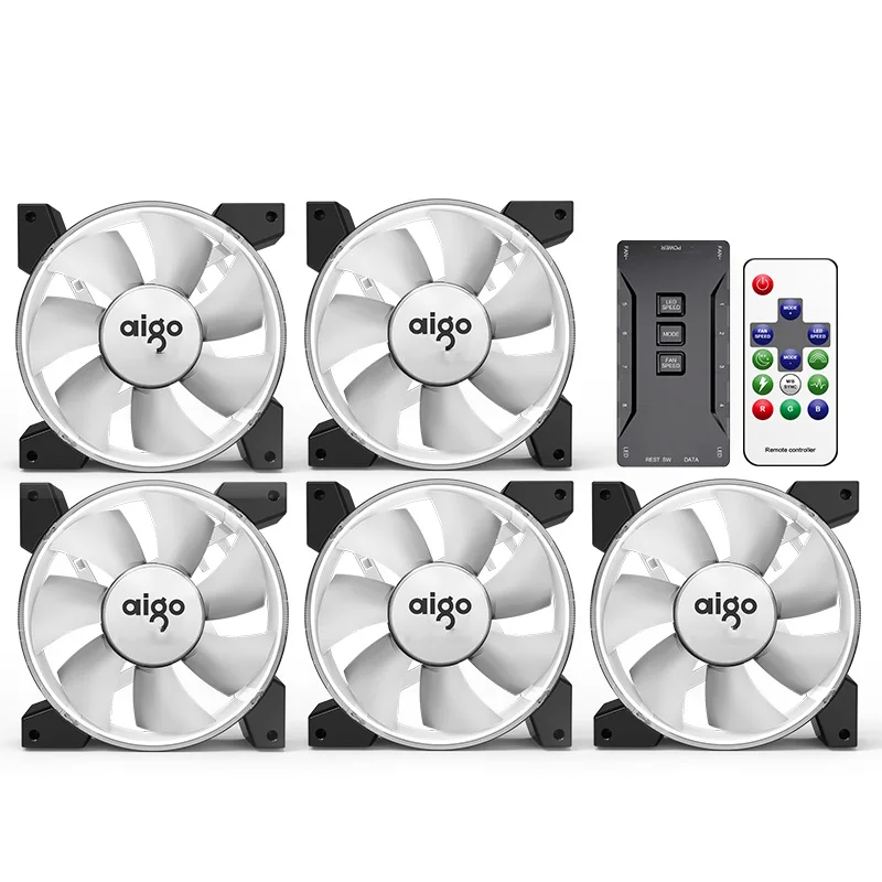 5fan and controller Aigo Интеллектуальный компьютерный RGB вентилятор, чехол для ПК, кулер для охлаждения, 120 мм вентиляторы, RGB регулировка 3 P-5 V, светильник AURA SYNC, тихий, cpu, охлаждающий светодиодный вентилятор - Цвет лезвия: 5fan and controller