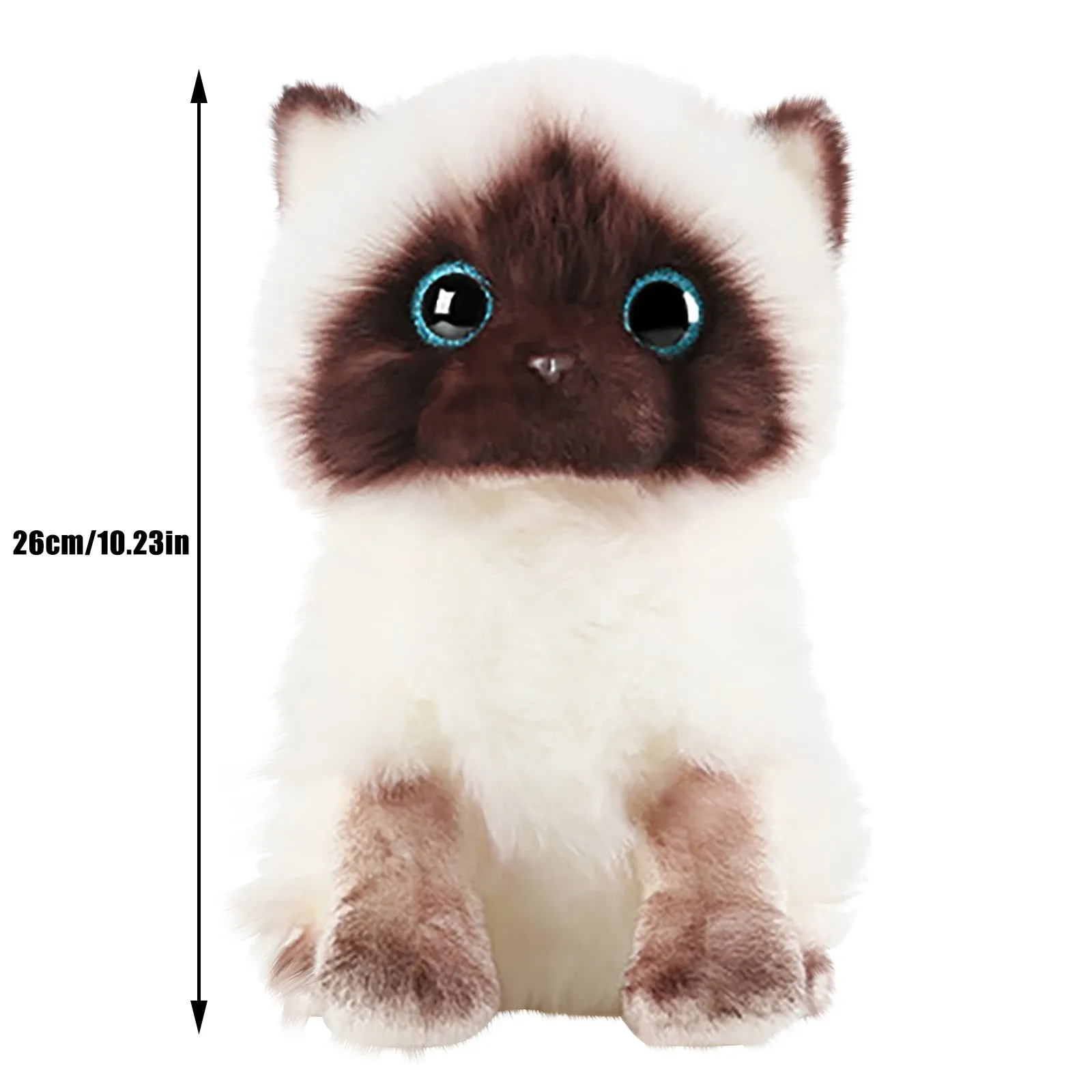 

New Cute Simulation Cat Plush Toy Blue Sequins Eyes Dolls Brown and White Face Ragdoll Cats Home Decor Cute Gift for kids