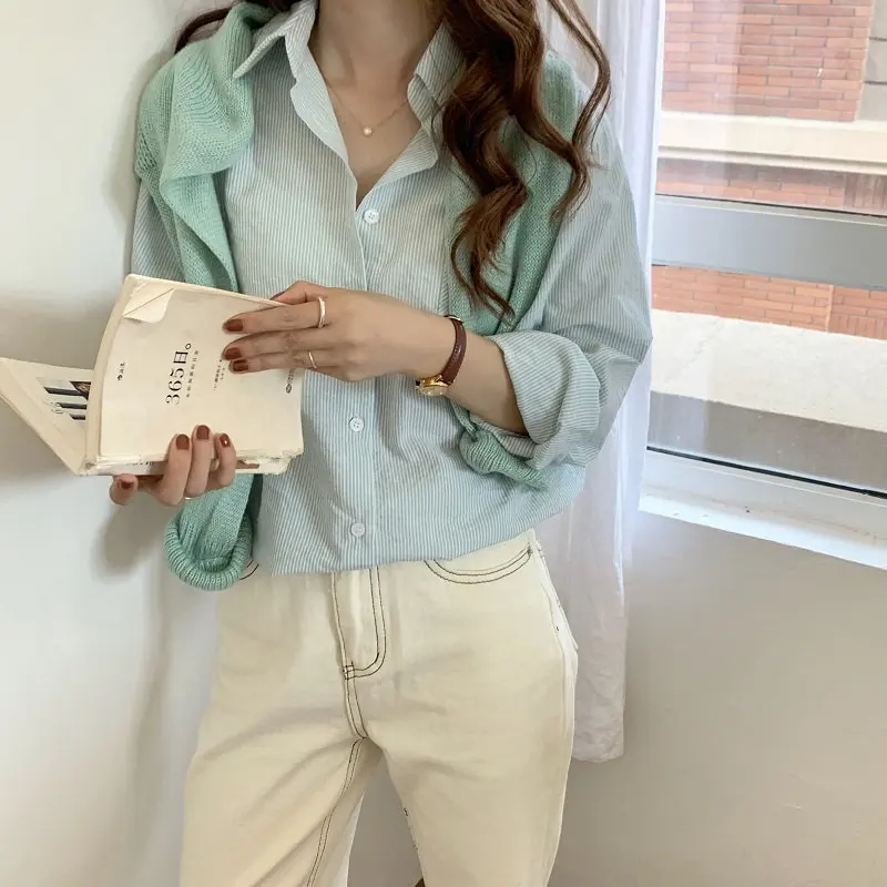 Женская Базовая Блузка HziriP Классическая винтажная Свободная блузка с карманами