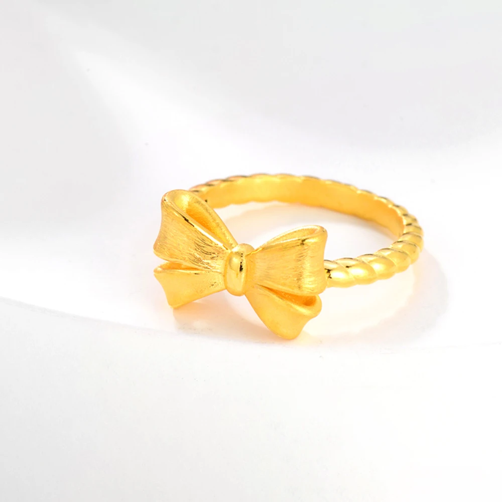 Кольцо из настоящего желтого золота 24 К 1 шт. 3D кольцо твердого с красивым бантом