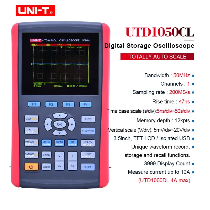 

Handheld Digital Storage Oscilloscopes UNI-T UTD1050CL 3.5"LCD Digital display Fully Auto Scale Oscilloscopes With multimeter