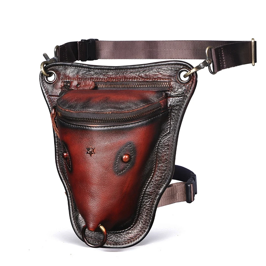

New Natural Leather Men's Fashion Over Shoulder Messenger Bag Designer Travel Fanny Belt Waist Pack Drop Thigh Leg Bag Male 833