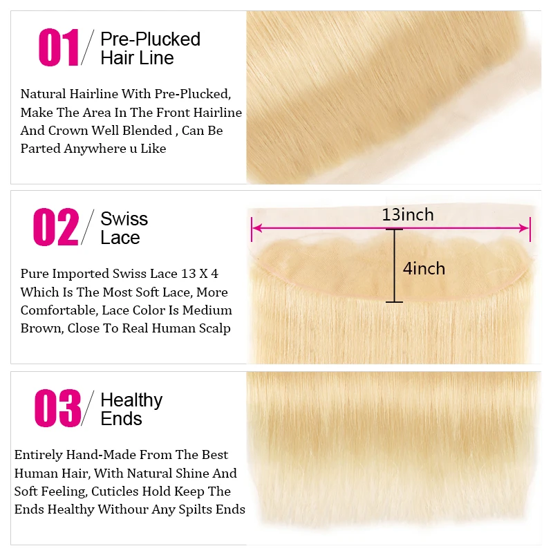 Женская прямая бразильская кружевная передняя часть волос #613 блонд 13 &quotx4&quot