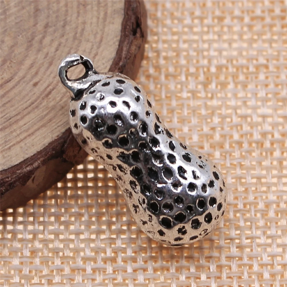 

Handmade Pendants For Jewelry Accessories 4pcs 3D Peanut Charms 30x13mm Antique Silver Plated