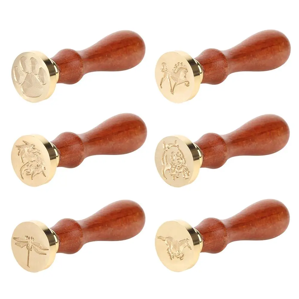 

Штамп для восковой печати в стиле ретро, деревянный набор для печати с узором в виде животных, сменная Медная головка, набор инструментов дл...