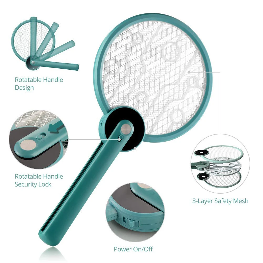 

3000V Electric Fly Swatter Bug Zapper USB 1200mAh Rechargeable Mosquito Swatter 2 In 1 Foldable Kill Fly Bug Zapper Killer Trap