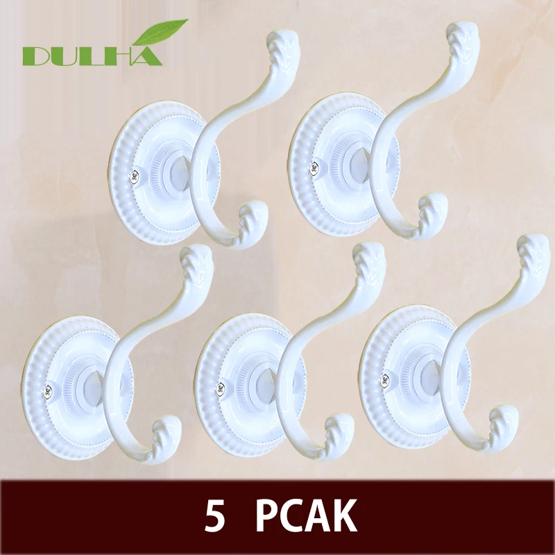 

5 Pack Luxury White Metal Wall Decor Hanger Robe Hook Coat Clothes Towel Rack Hanging For Kitchen Bathroom Equipment Accessories
