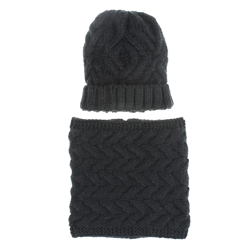 WELROG Winter Beanie Hat and Scarf Set for Women Autumn Casual Hat Ring Scarves Hat Knit Skullies Beanies Hats for Girls - Цвет: Черный