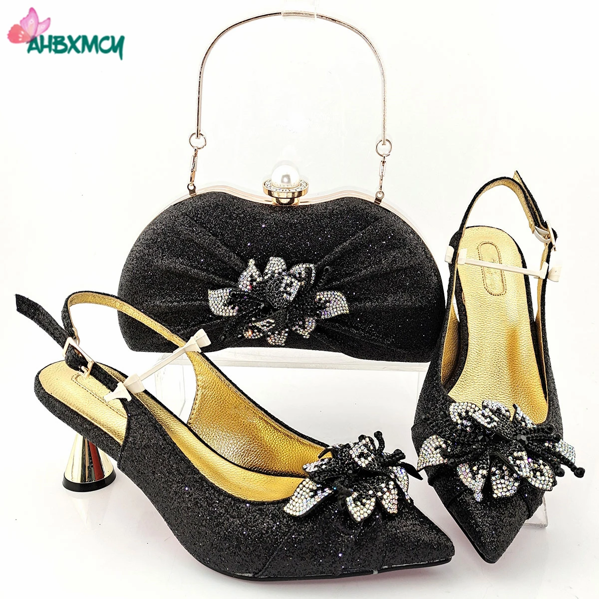 

2021 Classics Style Appliques New Design Nigerian Women Shoes and Bag to Match Pointed Toe Sandals for Wedding