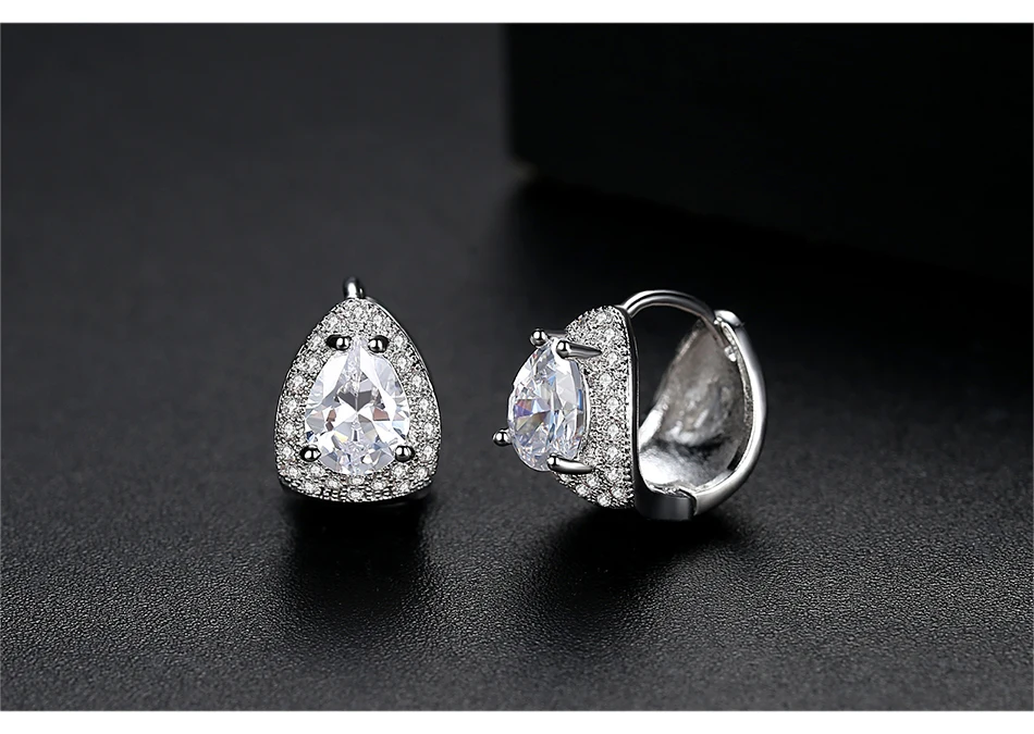 LUOTEEMI Design Stud Earrings for Women Dating Party Luxury Water Drop CZ Three Colors Female Jewelry Pendientes Christmas Gift