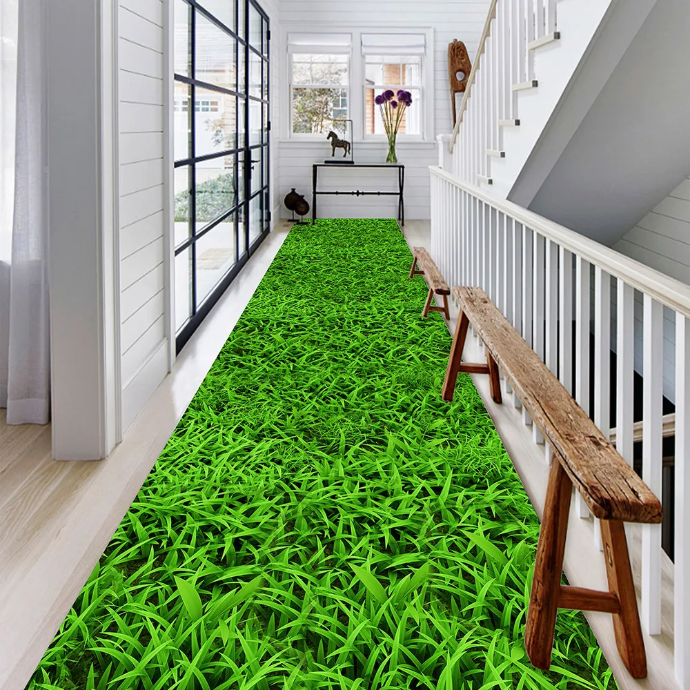 

Grass Lawn Hallway Corridor 3D Carpets Green Leaves Living Room Area Rug Pastoral Flower Passway Bedroom Rug Kitchen Mat Doormat