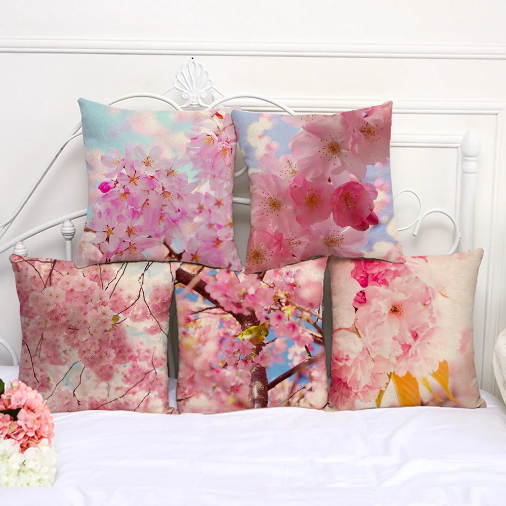 Подушка Чехол акварель Цветок сакуры Дерево Наволочка на подушку размером 45*45 см