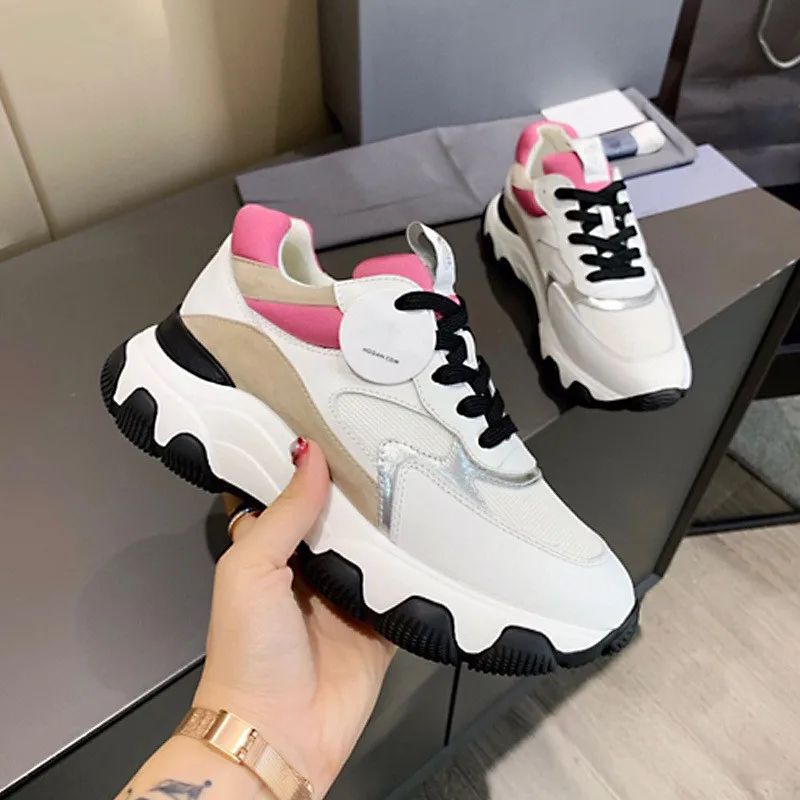 

Platform Casual Women Dad Shoes Lace-Up Fashion Outdoor Trainers Shoes Color Matching Increasing Mujer Street Style Tide Shoes