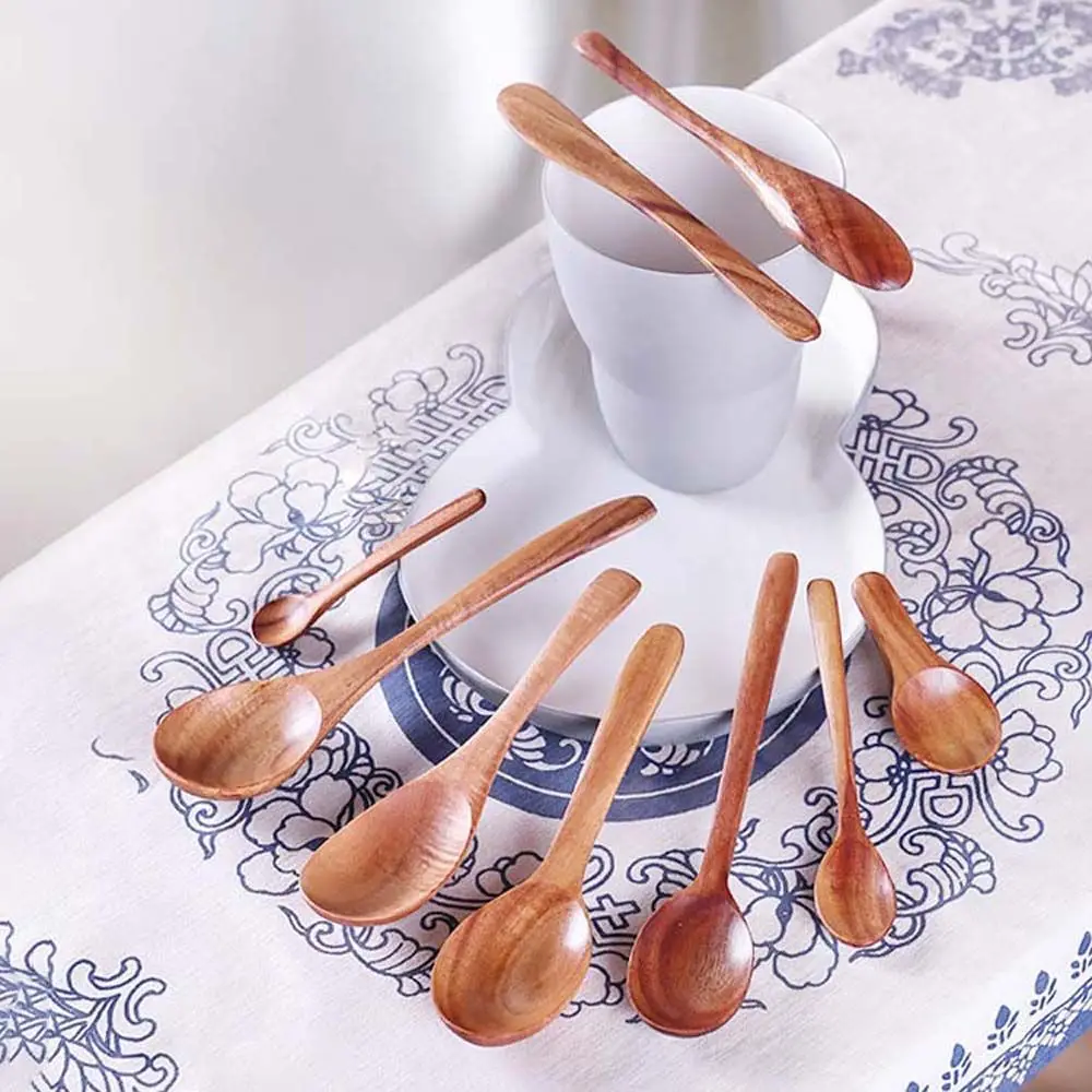 

Japanese Style Wood Soup Coffee Spoons Teaspoon for Eating Mixing Stirring Cooking, Long Handle Spoon Kitchen Utensil