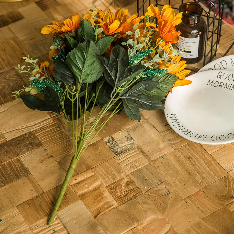 

New Sunflower Bouquet Silk Flowers Artificial Fake Flower DIY Office Home Garden Party Wedding Decoration Simulation Decorative