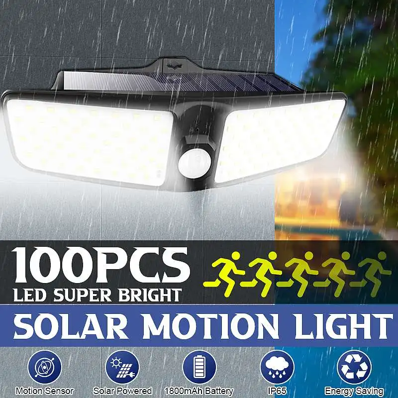 

100 LED Solar Light Waterproof PIR Motion Sensor Light Outdoor Garden Wall Light Garden Street Light Cold White Light