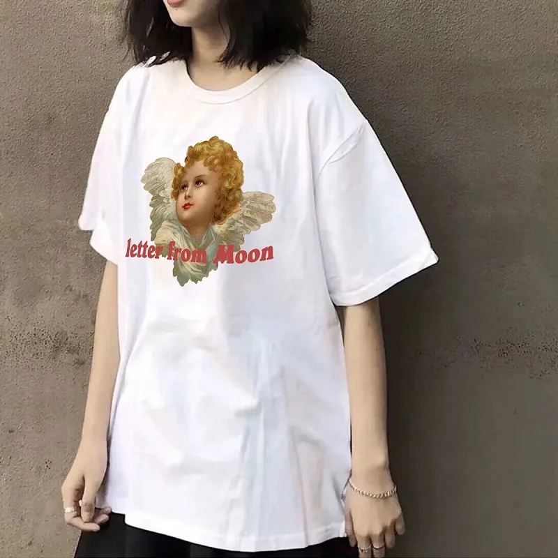 

Goth Streetwear Short Sleeve Top Tee Female y2k Cupid gothic kpop accessory футболка Harajuku bunny Print Crop Women T-shirts