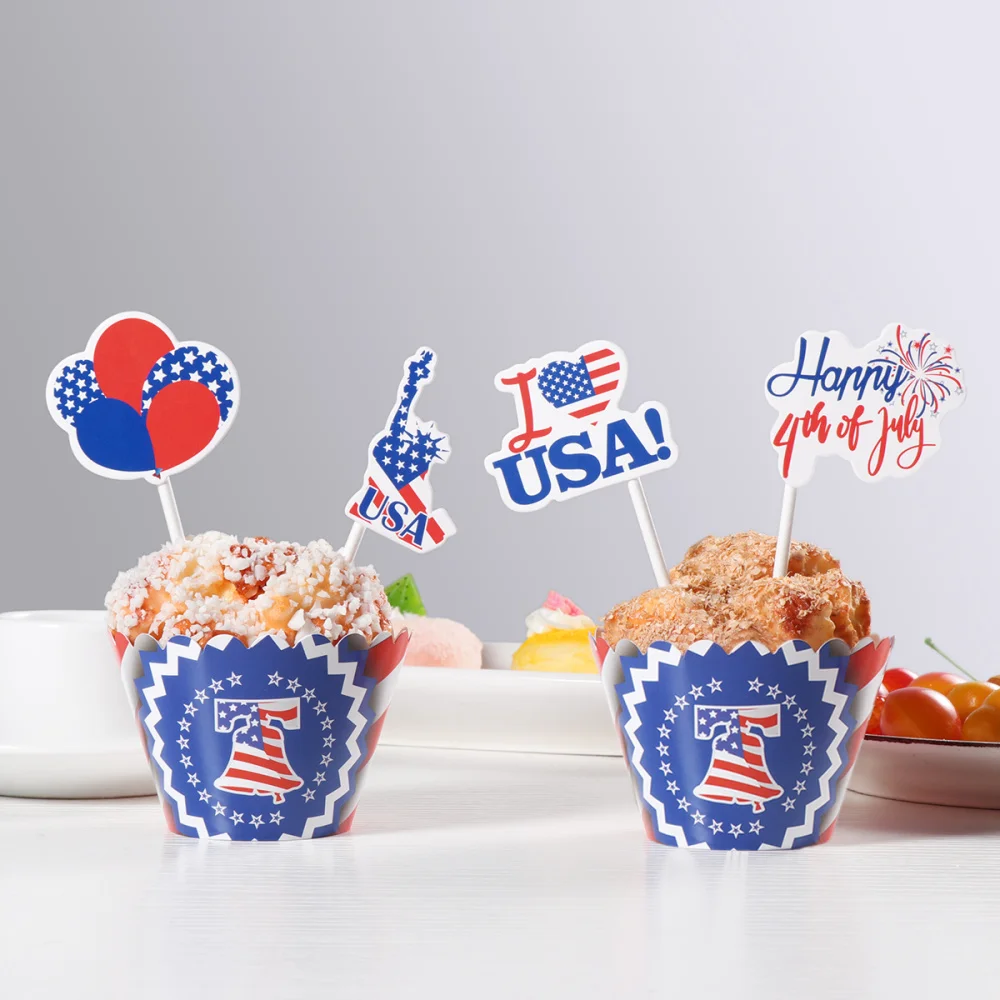 

Amosfun Independence Day Cupcake Toppers National Flag Cake Topper Decor Insert for Independence Day Party Gathering