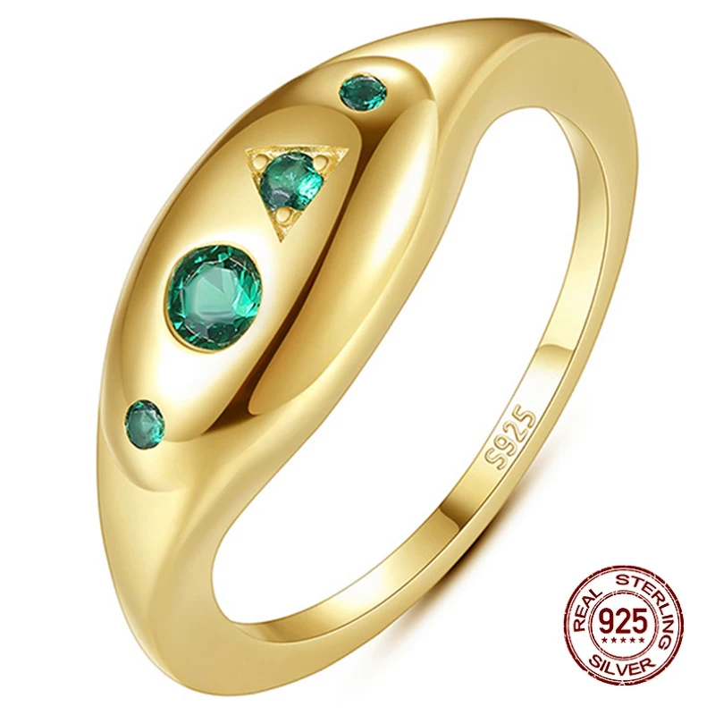 

Luxury Perfect 925 Sterling Silver Ring Green Zircon Female 18K Gold Plated Fine Jewelry Ornament Women Fashion Accessories