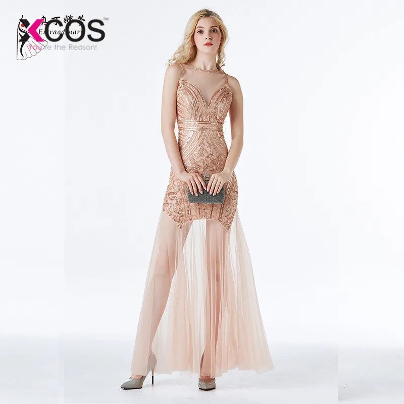 XCOS с блестками вечерние платья украшенные бисером а-силуэт длинный Формальные