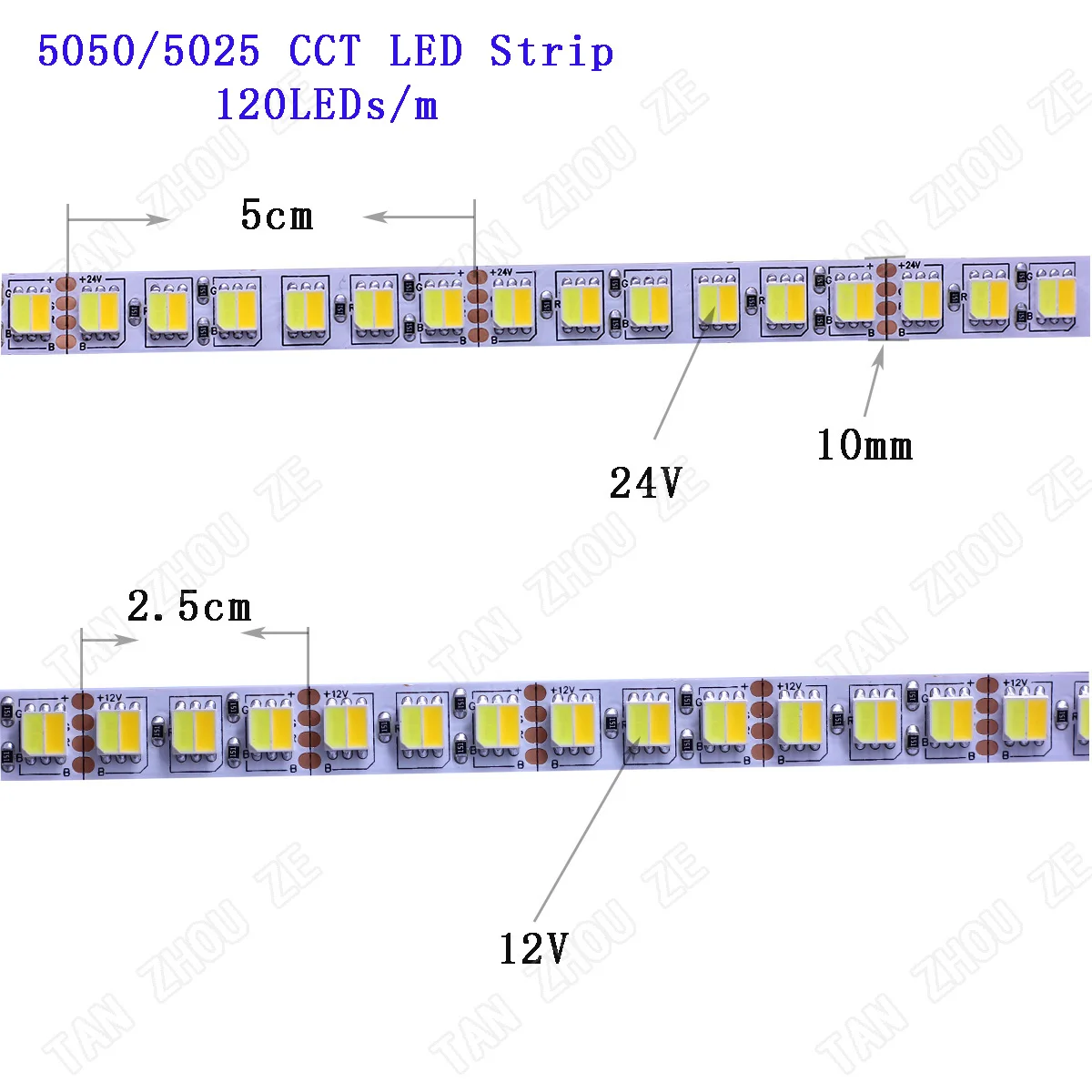 Светодиодная лента RGBW WW RGBCCT 5050 RGB 2835 теплый белый/белый 12 В 5025 cct двухрядная 120