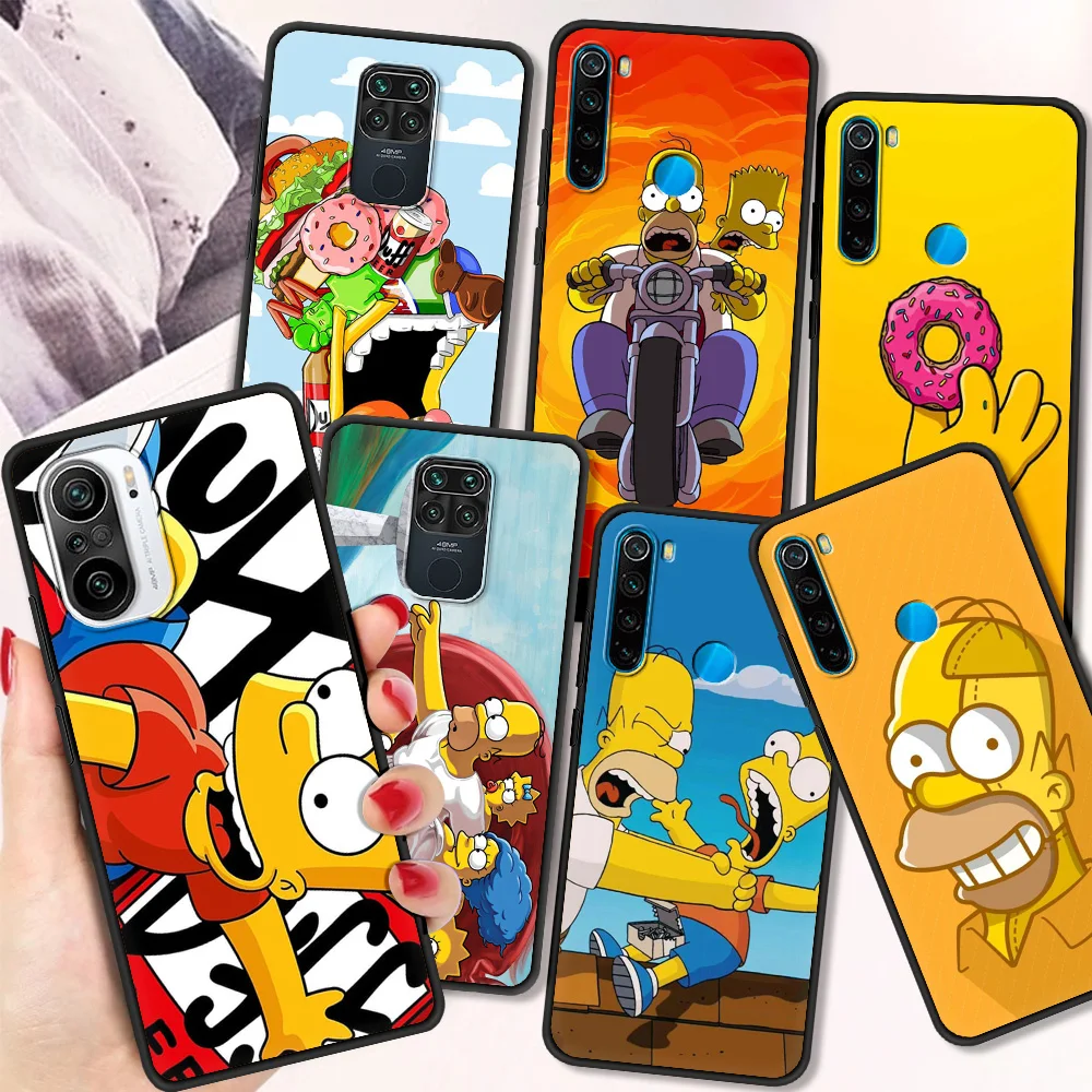 

Cartoon Homer S-Simpson Fundas Shockproof Case For Redmi Note 10 9 9s 8 8T 7 Pro Black Soft Cover For Redmi 9A 9C 8 8A Shell TPU