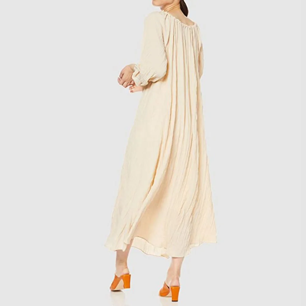 

Women Casual Long Dress Loose Crew Neck Maxi Dresses Art Commuter Long Sleeve Vestidos Sweet And Elegant A-line Spring 2021