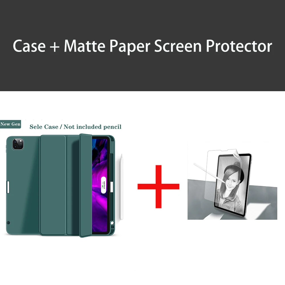 

Для iPad Pro 11 чехол 2021 2020 iPad Pro 12.9 чехол 2021 чехол-карандаш для iPad Air 4 Чехол 2020 чехол Чехол + бумажная матовая как пленка