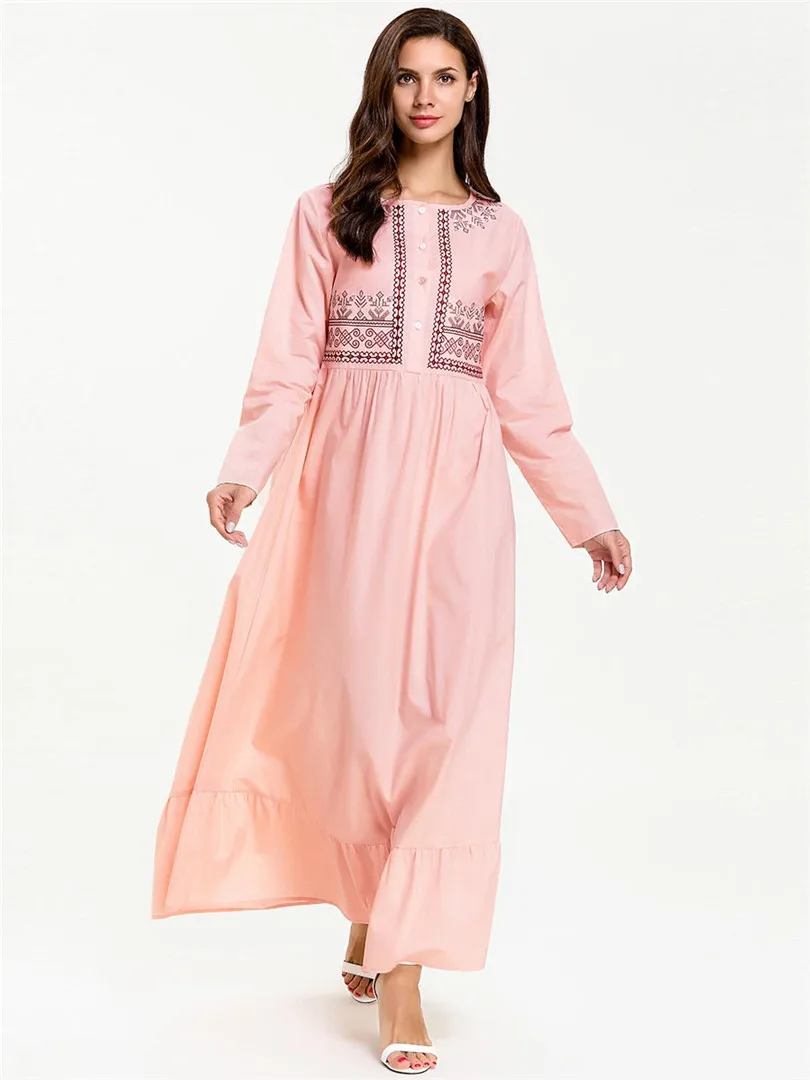Розовое мусульманское платье с вышивкой для девочек аяба Рамадан Арабский