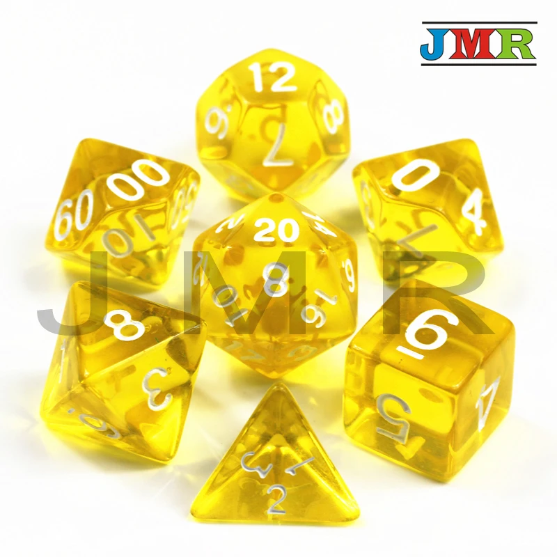 Прозрачные 7 шт. с конфетным эффектом игральные кубики в покер желтого цвета DnD D4 d6
