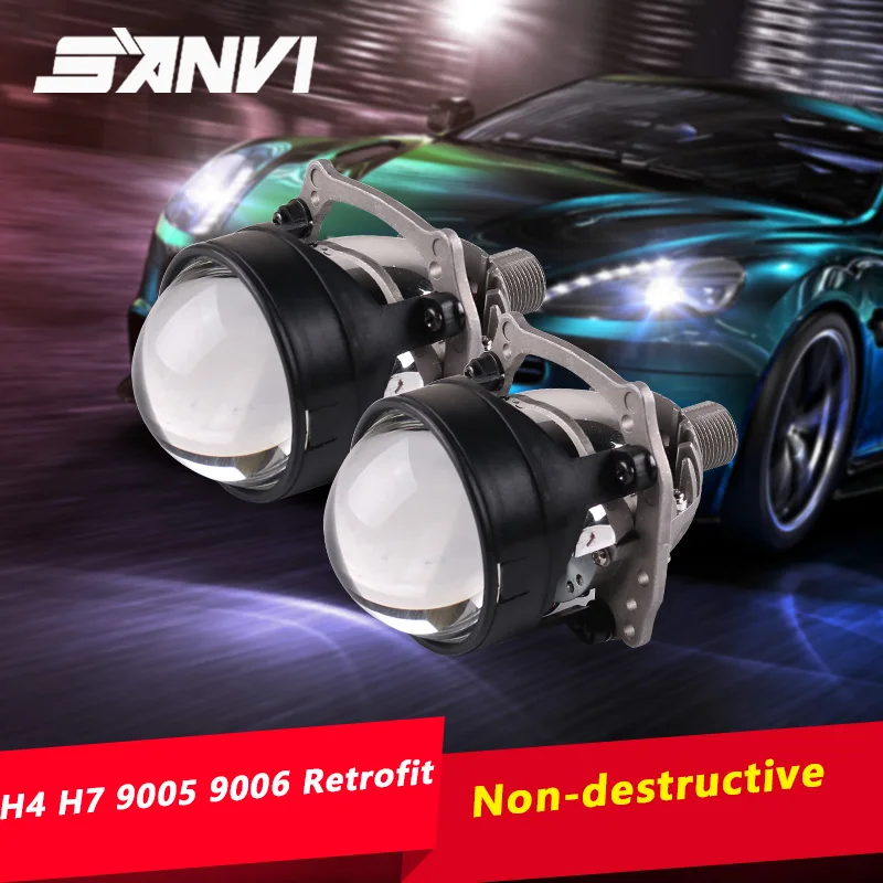 SANVI светодиодный мини проектор 2 5 дюйма шт. V5 40 Вт 5500 к H4 H7 9005 9006|Передние LED-фары для