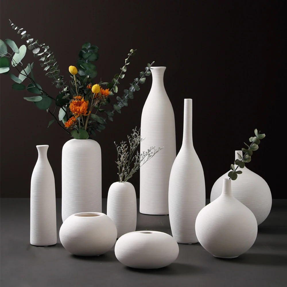 Минималистичная нестандартная ваза белая керамическая Цветочная цветочный